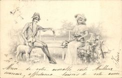 Vintage Postcard Illustrator Fantasy Woman Lapion Lamb