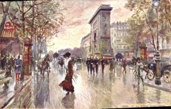 Vintage Postcard Paris Illustrator the door St Denis