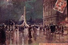 Vintage Postcard Paris Illustrator the Place of the Harmony seen of night