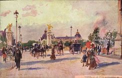 Vintage Postcard Paris Illustrator the bridge Alexander III