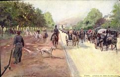 Vintage Postcard Paris Illustrator Avenue of the Bois de Boulogne