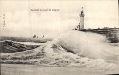 Vintage Postcard Headlight the pier one day of tempte