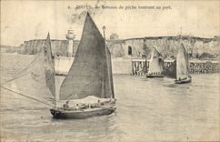 Vintage Postcard Headlight Dieppe Fishing boats returning to the port