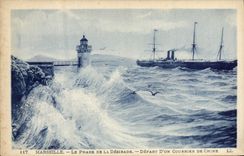 Vintage Postcard Marseilles Headlight the headlight of Desirade Departure of a mail of China Boat