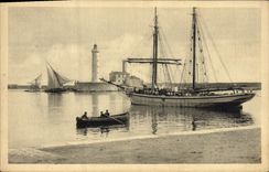 Vintage Postcard Sete Headlight Entered of the port and headlight Saint Louis Boat