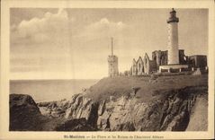 Vintage Postcard Headlight St Mathieu the headlight and ruins of the old abbey