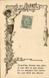 Postal Fantasia Flores Niño 1 de abril Pescado