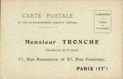 Vintage Postcard Publicity Mr Tronche Pharmacist Street Rennequin Street Fourcoy Paris 17th