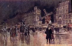 CPA Paris Illustrateur Le Moulin Rouge Le soir 
