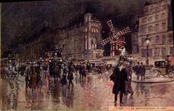 CPA Paris Illustrateur Le Moulin Rouge Le soir 