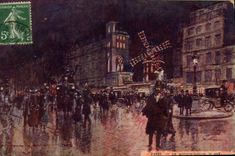 CPA Paris Illustrateur Le Moulin rouge le soir 