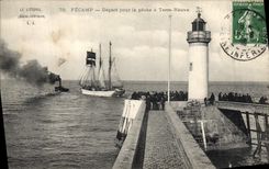 Vintage Postcard Phare Fecamp Depart for the sin has Newfoundland Bateau Sailing