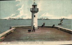 Vintage Postcard Cherbourg Headlight the headlight of the pier and the roads Boats
