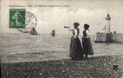 Vintage Postcard Headlight Treport Departure for the sin Boat