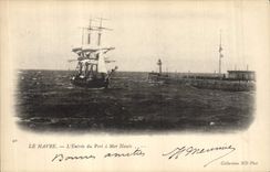 Vintage Postcard Phare Le Havre the entry of the port has high sea Sailing Boat