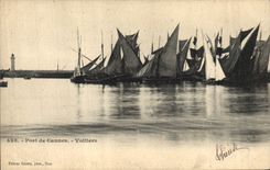 Vintage Postcard Headlight Wearing of Cannes Sailing ships Boats