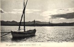 Vintage Postcard Headlight Cannes Sunset on Esterel Boats