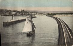 Vintage Postcard Boulogne Headlight on Sea Seen general catch of the Western pier Boat