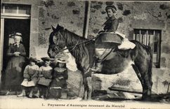 Vintage Postcard Folklore Country-woman of Auvergne returning from walk Horse