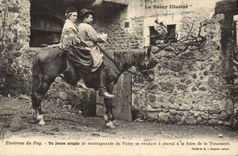 Vintage Postcard Folklore Velay Surroundings of the Puy young couple of mountain dwellers of Velay Horse
