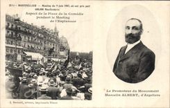 Vintage Postcard Wine Grape harvest Montpellier Meeting of June 9th, 1907 Aspect of the Comedy during the meeting of the esplanade Marcellin Albert d' Argeliers SIGNAL