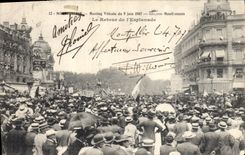 Vintage Postcard Wine Grape harvest wine Montpellier Meeting of June 9th, 1907 the return of the esplanade SIGNAL