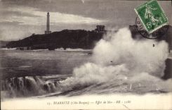Vintage Postcard Headlight Biarritz Effect of sea