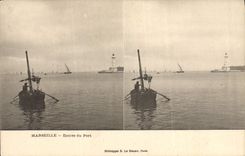 Vintage Postcard Marseilles Headlight Entered of the port Boat Boat