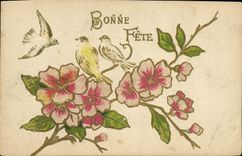 CPA Fantaisie Fleurs Oiseaux 