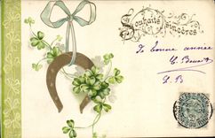 CPA Fantaisie Fleurs Fer a cheval Trefles