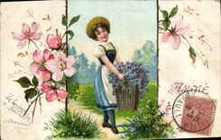 CPA Fantaisie Fleurs Femme