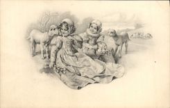 CPA Fantaisie Enfants Agneaux 