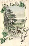 CPA Fantaisie Lapins Lapin Trefle 