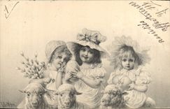 CPA Fantaisie Enfants Moutons Agneaux 