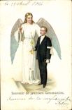 CPA Fantaisie Communion Enfant Ange