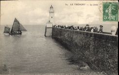 Vintage Postcard Headlight Treport the pier Boat