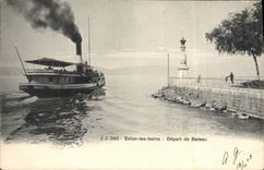 Vintage Postcard Evian Headlight the Baths Departure of boat