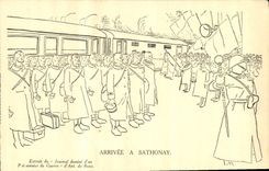 CPM Militaria Arrivee a Sathonay Train