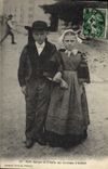 Vintage Postcard Folklore Children Little boy and young girl of the surroundings of Auray