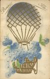 CPA Fantaisie Fleurs Ballon dirigeable