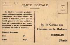 Postal Publicidad Trabajos de lana Hilados la Redoute Roubaix Septentrional