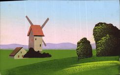 CPA Fantaisie (dessin a la main) Moulin a vent 