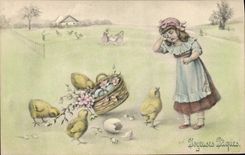 CPA Fantaisie Enfant Poussins Paques 