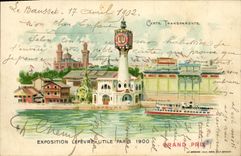 CPA Fantaisie Carte transparente Exposition Lefevre Utile Paris 1900 Grand Prix Grand Prix Bateau