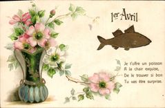 CPA Fantaisie Fleurs Poisson 1er Avril
