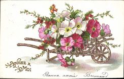 CPA Fantaisie Fleurs Brouette 