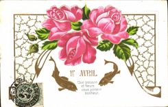 CPA Fantaisie Fleurs Poissons 1er Avril