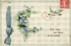 CPA Fantaisie Fleurs Colombe