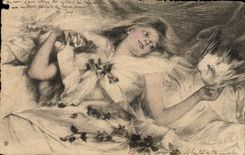 CPA Fantaisie (dessin a la main) Femme 