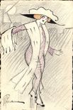 CPA Fantaisie (dessin a la main) Femme
